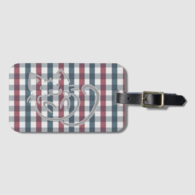 Cute Cat and Plaid Pattern Luggage Tag (Front Horizontal)