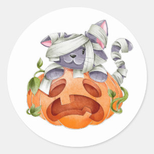 Cute Cat and Pumpkin Classic Round Sticker