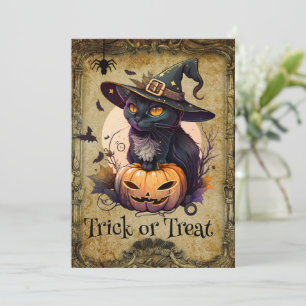 Cute Cat and Pumpkin Halloween Party Invitation