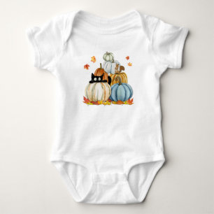 Cute Cat and Pumpkins Halloween and Thanksgiving Baby Bodysuit