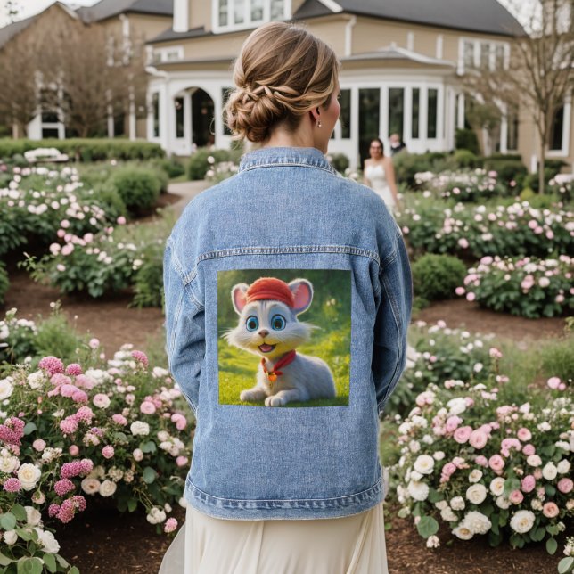 Cute Cat And Rat  Denim Jacket (Wedding Back)