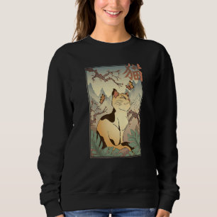 Cute cat and Sakura Cherry Blossom tree Japanese Sweatshirt