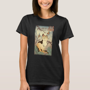 Cute cat and Sakura Cherry Blossom tree Japanese T-Shirt