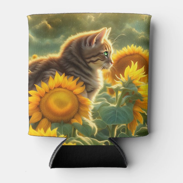 Cute Cat and Sunflower  Can Cooler (Front)