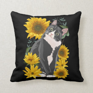 Cute Cat and Sunflowers Garden Feline Love Cushion