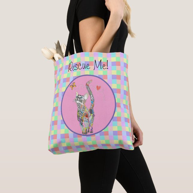 Cute Cat Animal Rescue and Pet Adoption Tote Bag (Close Up)