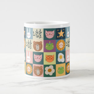 Cute Cat Animals Patcwork  Large Coffee Mug