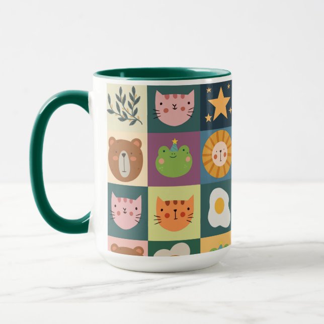 Cute Cat Animals Patcwork  Mug (Left)