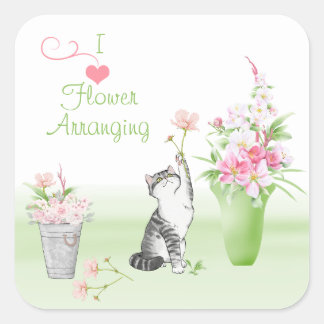 Cute Cat Arranging Flowers Square Sticker