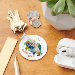 🔸Cute Cat Art Keychain with Customisable Text