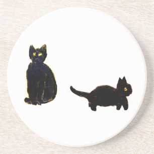Cute Cat Art Two Black Cats Coaster
