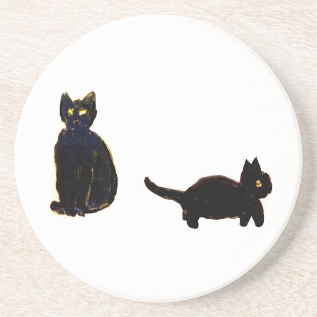 Cute Cat Art Two Black Cats Coaster (Front)