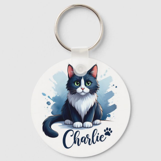 Cute Cat Artwork Keychain – Gift for Animal Lovers (Front)