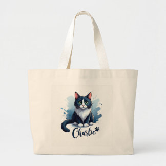 Cute Cat Artwork Large Tote – Gift for Cat Lovers