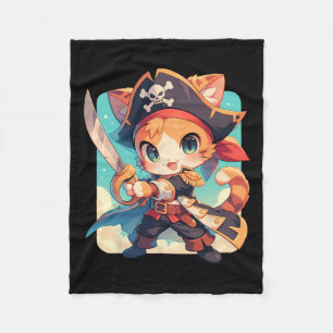 Cute Cat As Pirate Kawaii Anime Fleece Blanket