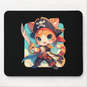 Cute Cat As Pirate Kawaii Anime  Mouse Pad