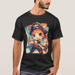Cute Cat As Pirate Kawaii Anime  T-Shirt