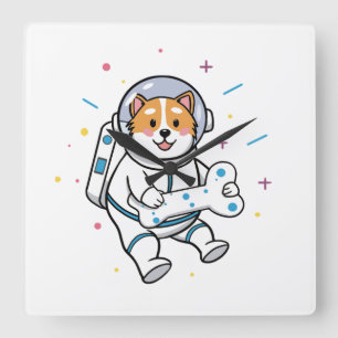 Cute Cat Astronaut in Space Wall Clock