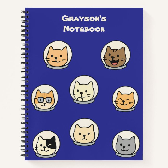 Cute Cat Astronaut Personalised School Notebook (Front)