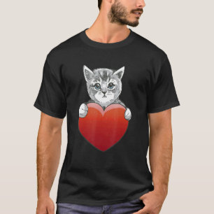 Cute Cat Baby Holds Large Red Heart Between Paws T-Shirt