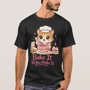 Cute Cat Baking Cake Kawaii Chef Design T-Shirt