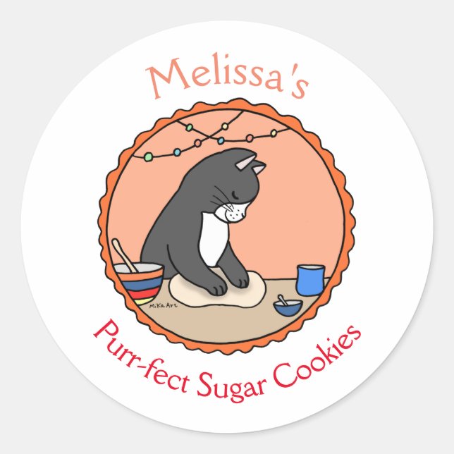 Cute Cat Baking Custom Cookie Muffins Baked goods  Classic Round Sticker (Front)