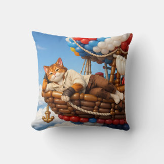 Cute Cat Balloon Adventure Kids Pillow Decor