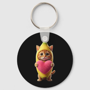 Cute Cat Banana Heart Hilarious Sarcastic Brainrot Key Ring