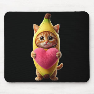 Cute Cat Banana Heart Hilarious Sarcastic Brainrot Mouse Pad