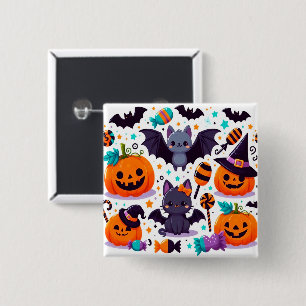 Cute cat bat halloween party 15 cm square badge