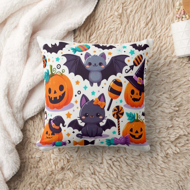 Cute cat bat halloween party cushion (Blanket)