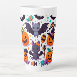 Cute cat bat halloween party latte mug