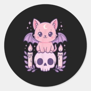 Cute Cat Bat Skull Pastel Goth Gifts Men Women Boy Classic Round Sticker