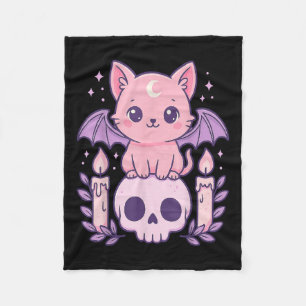 Cute Cat Bat Skull Pastel Goth Gifts Men Women Boy Fleece Blanket