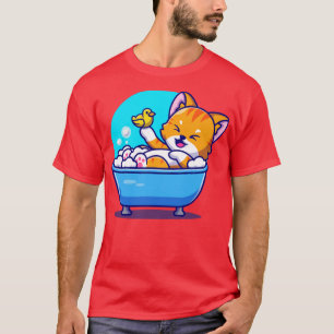 Cute Cat Bath In The Bath Tub With Duck Toys Carto T-Shirt