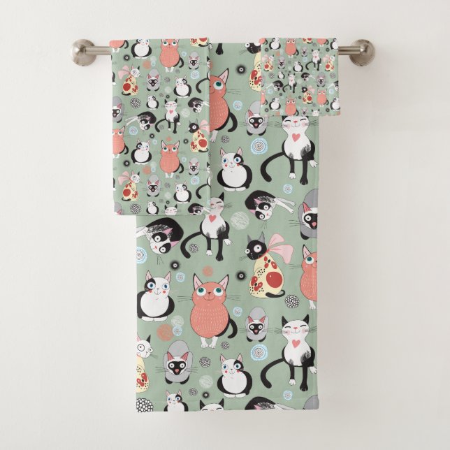 Cute Cat Bathroom Towel Set (Insitu)
