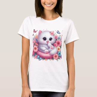 Cute Cat, Beautiful flower T-Shirt