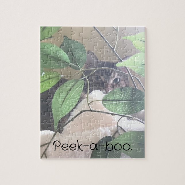 Cute Cat Behind Leaves, Custom Puzzles (Vertical)