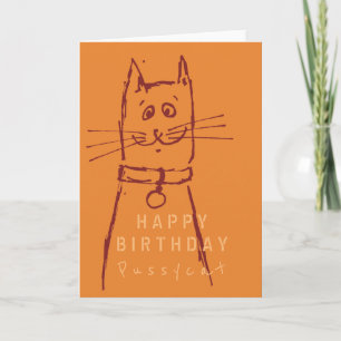 Cute cat birthday card orange