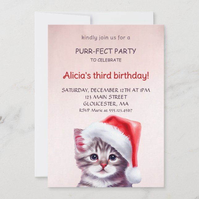 Cute cat  birthday invitation. invitation (Front)