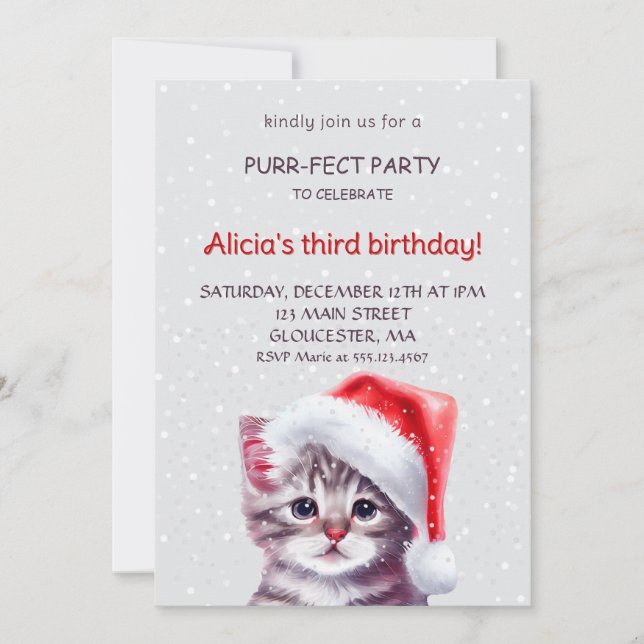 Cute cat  birthday invitation. invitation (Front)