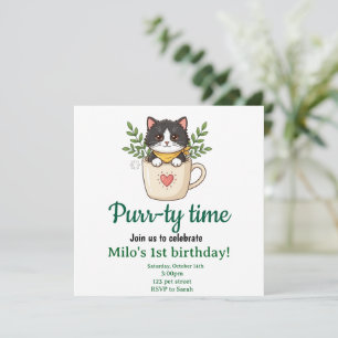 Cute Cat Birthday Invitation Square Card - Purr-ty