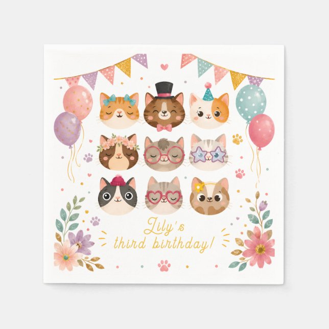 Cute Cat Birthday Napkins (Front)