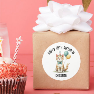 Cute cat Birthday Party favours Classic Round Sticker