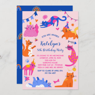 Cute Cat Birthday Party Invitation