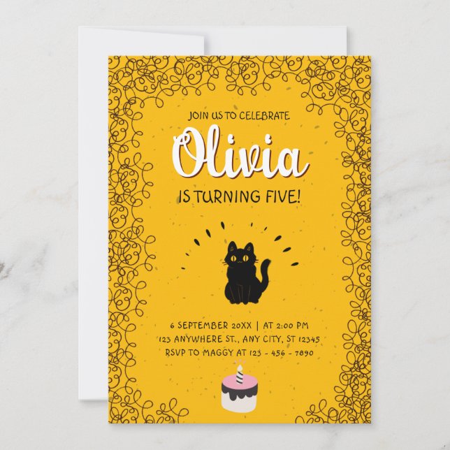 Cute Cat Birthday Party Invitation (Front)