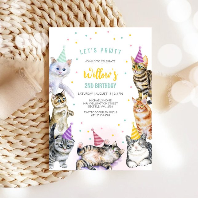 Cute Cat Birthday Party Invitation (Creator Uploaded)