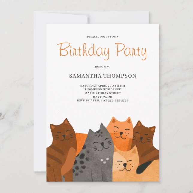 Cute Cat Birthday Party Invitation (Front)