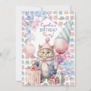 Cute Cat Birthday Party Invitation