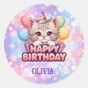 Cute Cat Birthday Party Supplies Classic Round Sticker